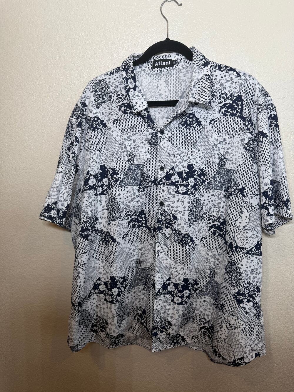 Atlanl Men's Patchwork Print Button-Up Shirt 2XL Cotton
